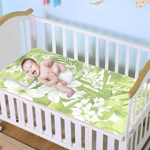 SyXIOP 28" 52" Fluorescent Green Floral Leaf Kids Cooling Baby Crib Mattress Cover x Breathable Crib Padding