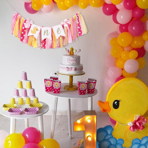 BEADED 1st Duck High Chair Banner - Pink Rubber Duck Birthday Party Decoration, Ducky Birthday Party Baby Shower