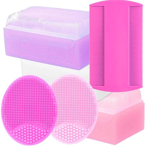 Cradle Cap Treatment Kit for Baby Girl, Comb & Bath Sponge, Baby Bath Essentials (Pink 6-Pack)