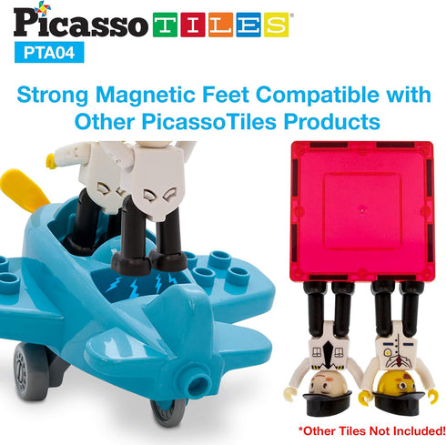 PicassoTiles 4 Piece Magnetic Figures Aircraft Action Figure Magnet Airplane Helicopter Expansion Pack Toddler Toy Set