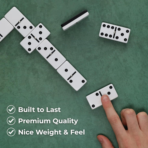 6 WE Games Two-Toned Black & White Double Dominoes with Spinners - Ideal Size, Vintage Style Case, Family and Adult