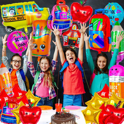 ZHWKMYP 40 Pcs Back to School Foil Balloons, Colorful Apple Pencil Crayon Bus Helium Balloon, School Mylar Balloons
