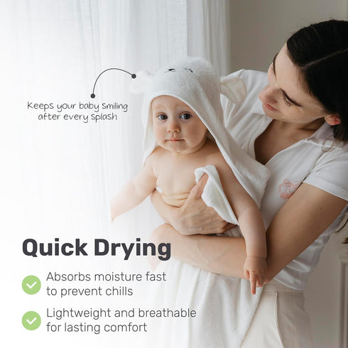 Snuggle Hooded Bamboo Baby Towel, Ultra-Soft Bamboo Viscose for Warmth and Quick Drying, Functional Bath-Time