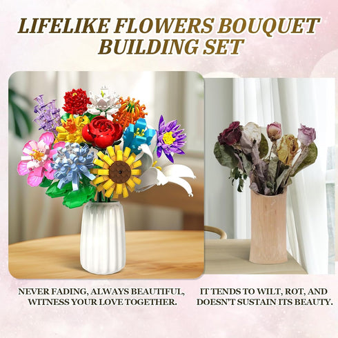 mesproud Set,1009PCS Decoration,12 6+,Idea Flower Bouquet Building Creative DIY Plant Bouquet Artificial Flowers