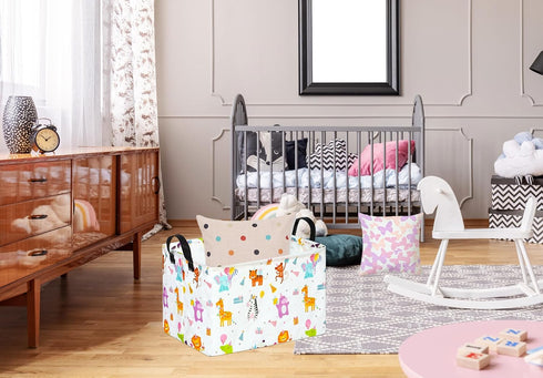 Rectangle ZOO Happy Birthday Party Gift Shelf, Nursery Storage Basket, Laundry Hamper with Handles, Toys Storage Box