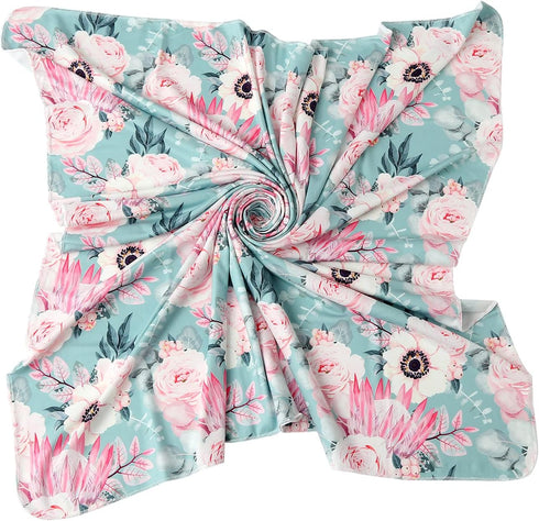Galabloomer Newborn Receiving Blanket & Headband Set, Baby Flower Swaddle