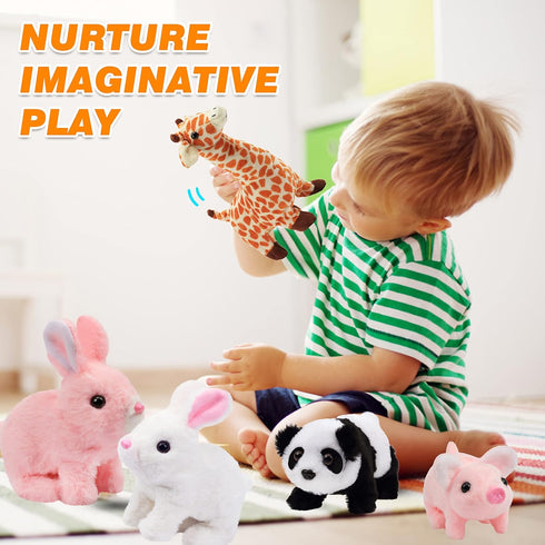 Hopearl Walking Piggy Pet Interactive Crawling Piglet, Electronic Plush Toy for Toddlers, Pink 8''