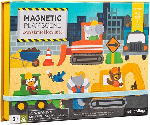 3+ 2 40 Petit Collage Magnetic Play Scene, Construction Site Magnetic Game Board with Mix and Match Magnetic Animal