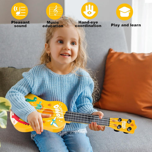 KFPPLXQ 17 Inch 4 Mini Guitar Kid Guitars Toddler Guitar Ukulele Strings Guitar for Kids Party Favor Kids Musical
