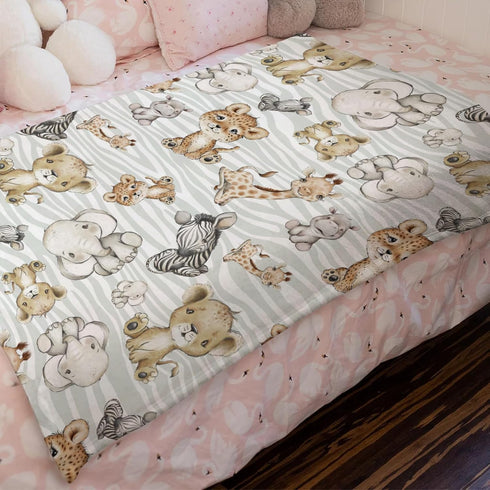 Safari Jungle African Animal Baby Blanket - Elephant Giraffe Lion Flannel Fleece, 30 x 40 for Boy Girl Gift
