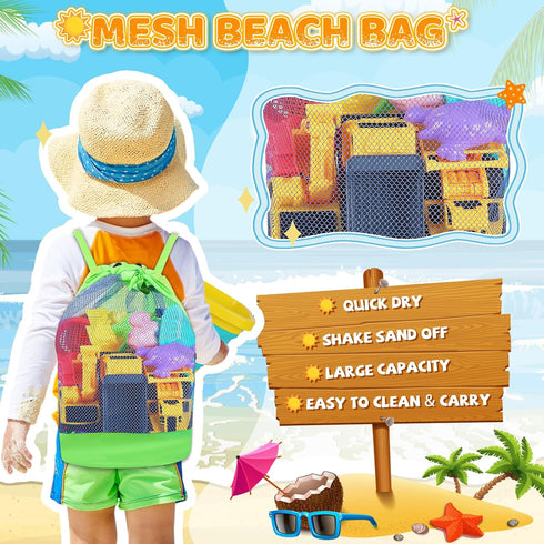Eiranss 31Pcs Set 3 2 2 Summer 3-10 Beach Sand Toys for Kids - Sandbox Toy with Trucks, Collapsible Buckets, Castle