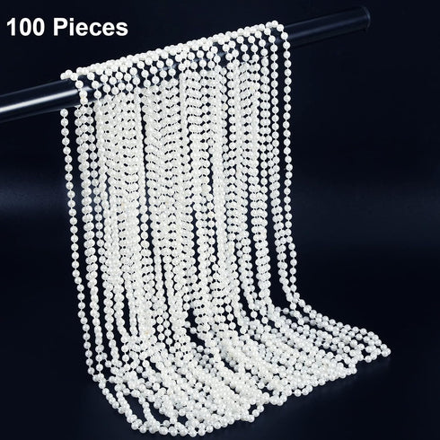 Hicarer 24 Pcs White Faux Pearl Necklaces, Bulk White Beaded Necklaces 31.5 Inch for Women Girls