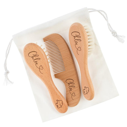 Custom Wooden Baby Brush set, Optional Icons and Fonts, Personalized Wooden Baby