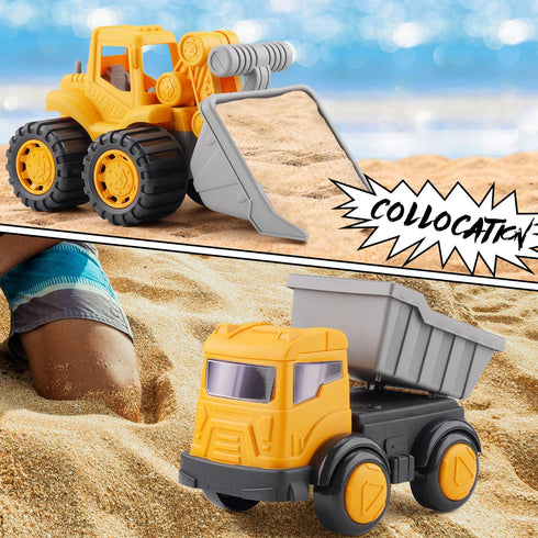 (31 IOKUKI Long Shovel Sand Beach Toys with Big Excavator Toy, Dump Truck Toy, Construction Toys, Sand Castle Toys