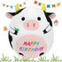 14.5" Birthday Cow Plush Pillow, Cute Black Cow Stuffed Animal Body Pillow for Kids Birthday Decoration Gifts