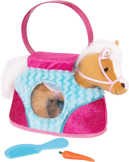 by Battat – Beige Horse with Blue Stripes and Pink Pony Bag (ST8274Z) 10 inches