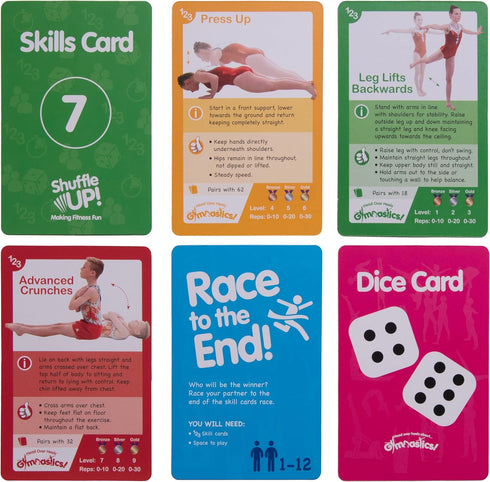 70+ 2 Shuffle Up Gymnastics Card Games - Fun & Active Skills Cards for Kids, Fitness Cards Develop Fundamentals