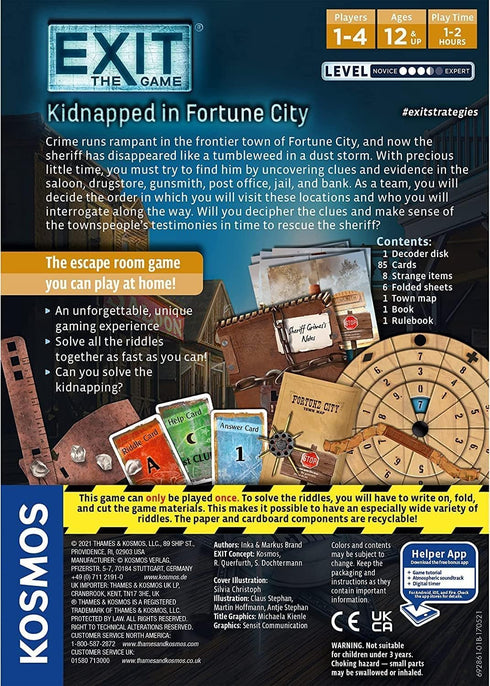 Exit: Kidnapped in Fortune City | Exit: The Game - A Kosmos Game | Family-Friendly Escape Room for 1-4 Players, Ages 12+
