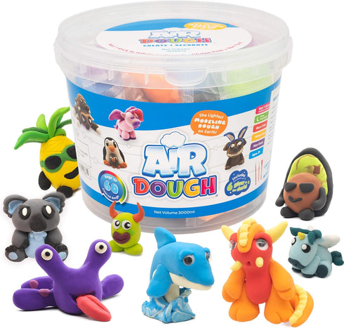 Air Dough - 60 Bags of Colored, Air Dry, Ultra Light, Non-Toxic
