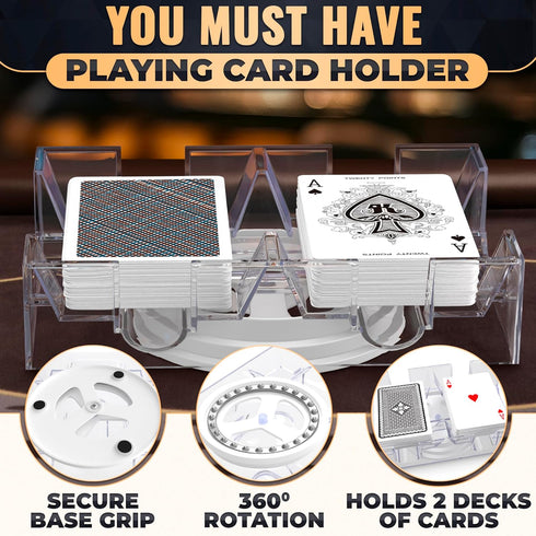 360 2 Playing Cards Holder Rotating Compact Plastic Playing Card Tray for Easy Access Decks with Smooth Rotation |