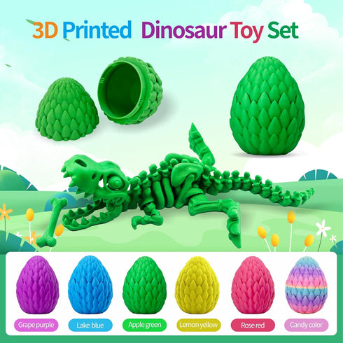 BOYLOVE 6Pcs 3D 3D Prefilled Easter Eggs with Printed Dinosaur Toys, Printed Dragon Animals, Cool T-Rex Fidget Toys