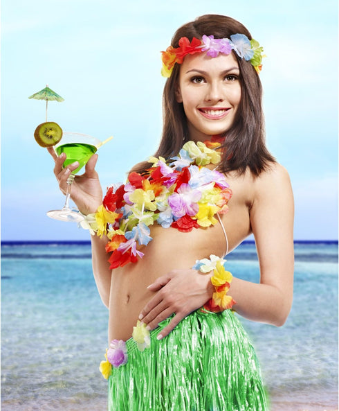 Gejoy 3 Set Grass Skirts for Kids Girls with Flower Leis for Luau Party Costume Set
