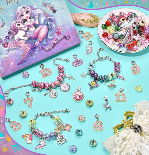 Charm Bracelet Making Kit & Unicorn/Mermaid Girl Toy - Ideal Crafts for Ages 8-12 Girls to Inspire Imagination