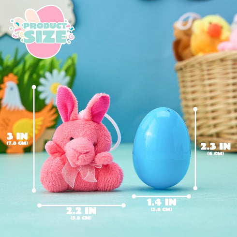 12 JOYIN Pcs Prefilled Easter Eggs with Plush Toys, Plastic Eggs Filled with Mini Stuffed Plush Toys, Basket Stuffers