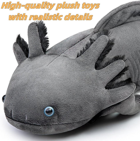 FRANKIEZHOU 31.5" Giant Axolotl Plush - Grey, Lifelike Soft Stuffed Animal, Gifts for Boys and Girls
