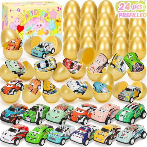SevenQ Toy Cars Easter Basket Stuffers 24 Pcs, Prefilled Easter Egg Fillers