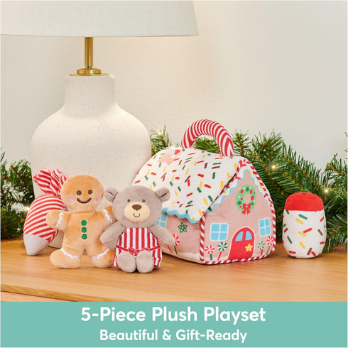 GUND My First Gingerbread House 5-Piece Playset, Soft Collection Sensory Toy for Babies with Rattle and Squeaker, 7.5”