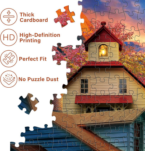 1000 Sunset BenBen Puzzles for Adults Pieces, Lighthouse, Jigsaw Puzzles with Letters or Patterns on Back, Challenging