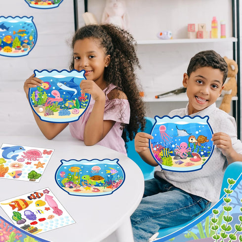 AMCEMIC Summer Summer Set (12Set) Craft Kits for Kids Make A Ocean Animals Worlds Stickers Scene, Craft Under The Sea
