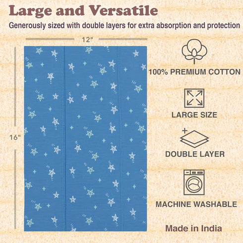 7 Pack 100% Baby Burp Cloths for Boys and Girls - Large Cotton - Double Layered Extra Absorbent Burp Rags, Blue