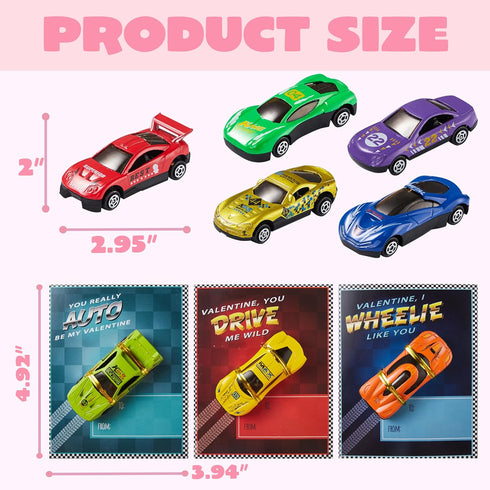28-Count JOYIN Valentines Day Gifts Cards, Valentine's Greeting Cards for Kids with Die-Cast Racing Cars Valentine