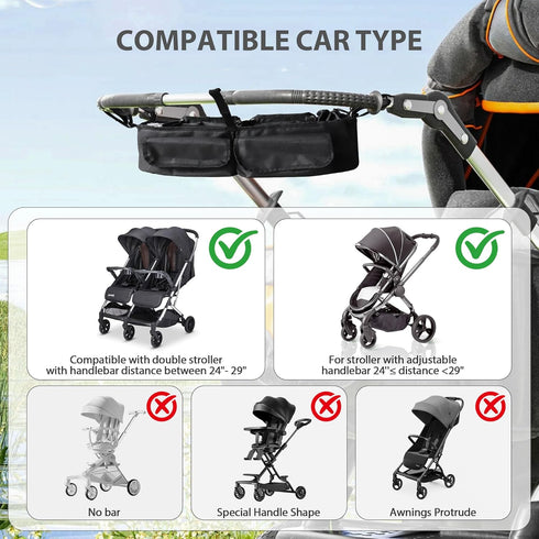 Liznkjious GT2, Double Stroller Organizer, Parent Console Double Baby Stroller Accessories Compatible with Jeep