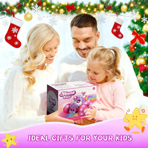 3+, 360 4WD 2.4 3 4-6 6-8 Remote Control Car for Girls, Unicorn Toys for Girls Age Rotating GHz RC Stunt Cars