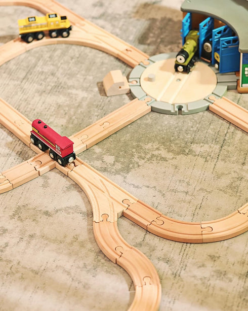 24pcs, Set Set 3+ SainSmart Jr. Wooden Train Track Track Expansion Compatible with All Major Brands Toddler Railway Toy