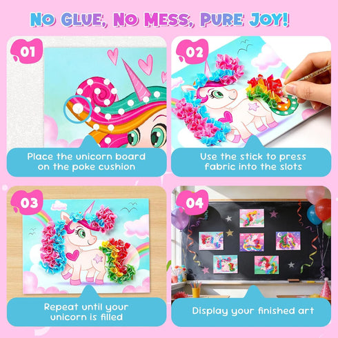 24 Pack 4-9, Set JoyCat DIY Poke Art Unicorn Party Favors for Girls, Mess-Free Craft Kits for Kids Ages Activity