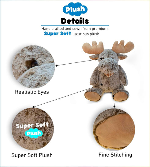 DolliBu Plush Moose Stuffed Animal Pillow - Super Soft Animal Pillow for Kids, Cozy Nap Buddy, 18 Inch