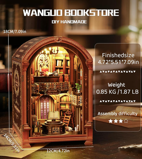 Spilay DIY Dollhouse Kit Miniature Booknook Kit, House Model Build Bookshelf,with LED Light and Dust Coverfor Adults