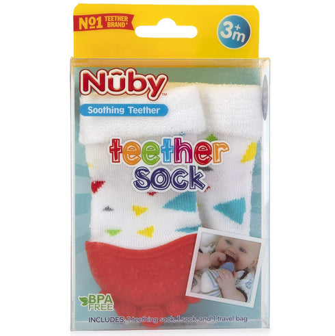 Nuby Soothing Teether Sock, Red with Triangles