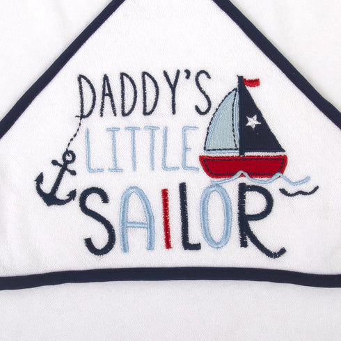 Set 6-12 Baby Hooded Bath Towel and Washcloth for Infants, Boys and Girls Months (Daddy's Sailor)