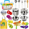 Sundaymot Play Kitchen Accessories, Wooden Play Food, Cooking Set with Stainless Steel