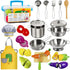 Sundaymot Play Kitchen Accessories, Wooden Play Food, Cooking Set with Stainless Steel