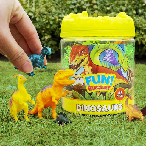 Prehistoric Dinosaur Playset – 45 Assorted Plastic Animal Figures with Storage Container for Kids