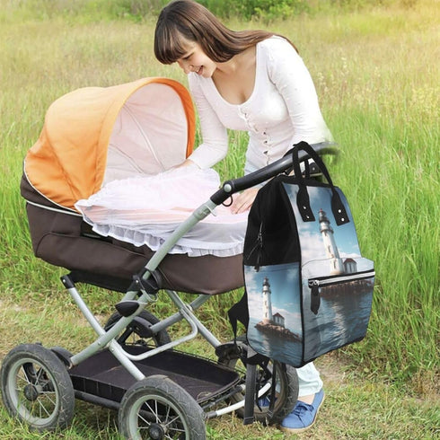 HCBPWVQA Backpack Daypacks Backpack Mommy Light House Diaper Bag with Changing Pad and Pacifier Holder, Multifunction