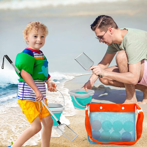 Fasouna 6 Pack Shelling Tools for Beach Include Seashell Bag, Shark Tooth Sifter Shovel Sand Scoop,Collapsible Beach