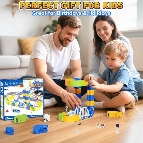 Set 3-8, 124 Pcs(36 +1 3D Electric Train for Kids Track Car) Rail Train Track Toy, Flexible Race Track for Toddlers