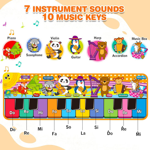 25 1 2 3 4 5 6+ Kids Musical Piano Mats with Music Sounds, Musical Toys Baby Floor Piano Keyboard Mat Carpet Animal